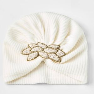 Cat & Jack Baby Leaf Beanie - Cream with gold & cream beaded deatailing